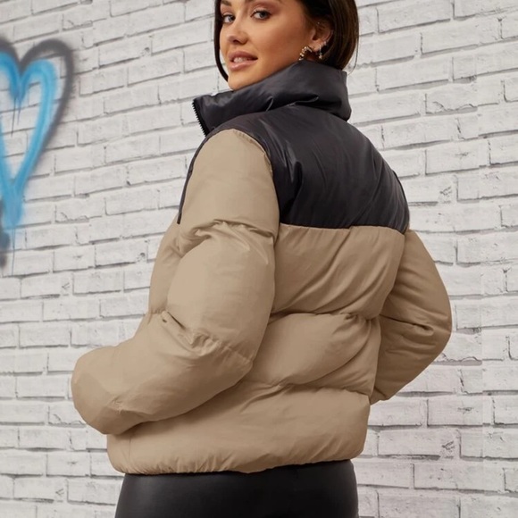 Color block quilted puffer jacket maroon black - Picture 9 of 9